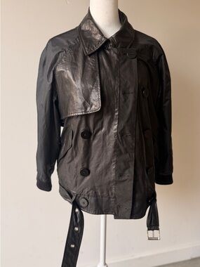 BROGDEN Black Leather Trench Jacket with Belt